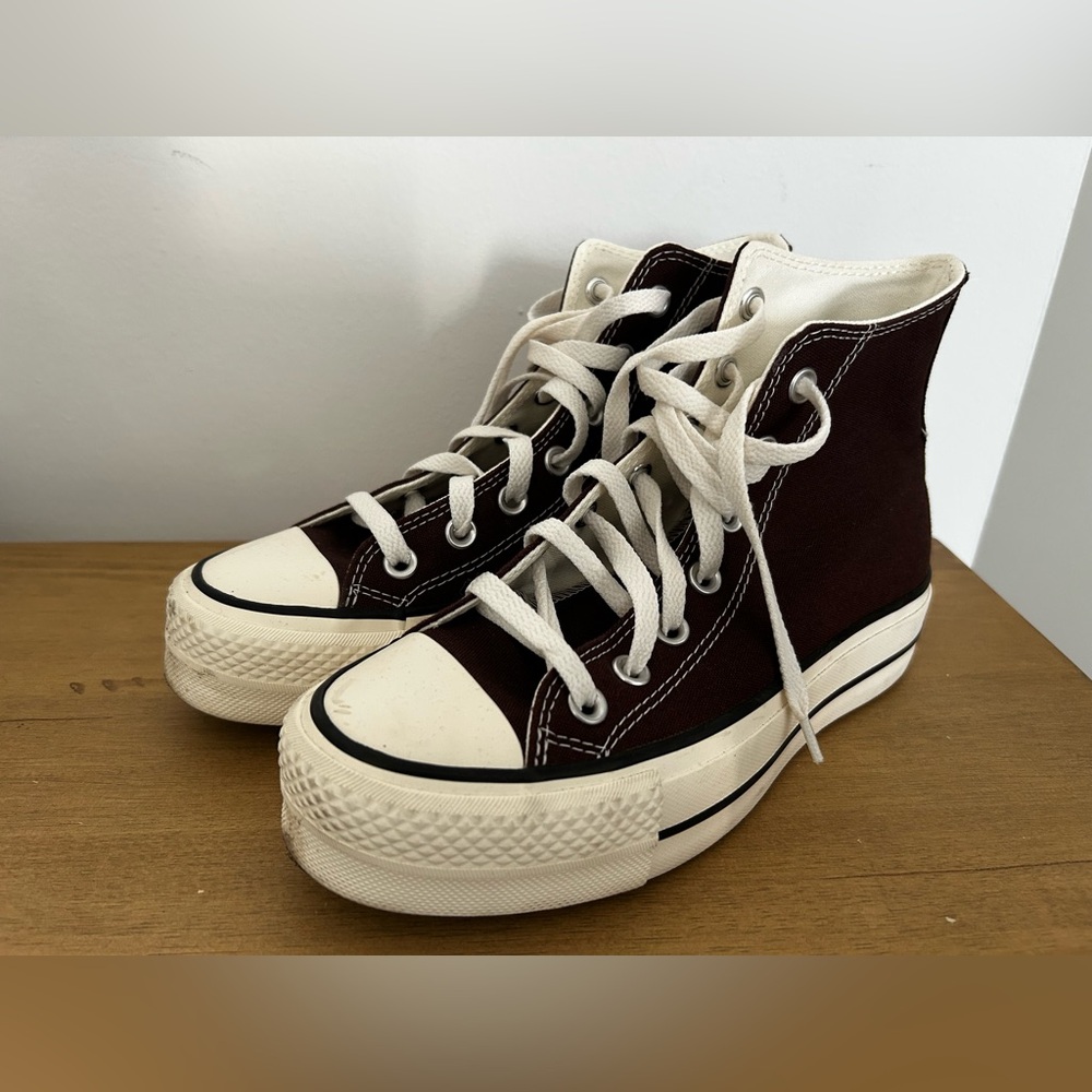 Brown and Cream High-Top Converse Platform Chuck 70